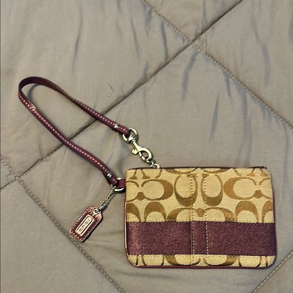 Coach Tan and Purple Wristlet - Picture 1 of 3